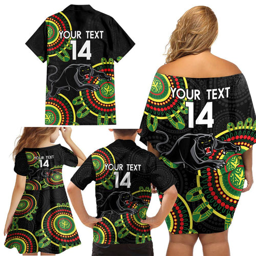 Custom NRL Panthers NAIDOC Week Family Matching Off Shoulder Short Dress and Hawaiian Shirt Keep The Fire Burning Indigenous Art