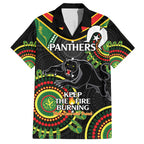 Custom NRL Panthers NAIDOC Week Family Matching Off Shoulder Short Dress and Hawaiian Shirt Keep The Fire Burning Indigenous Art