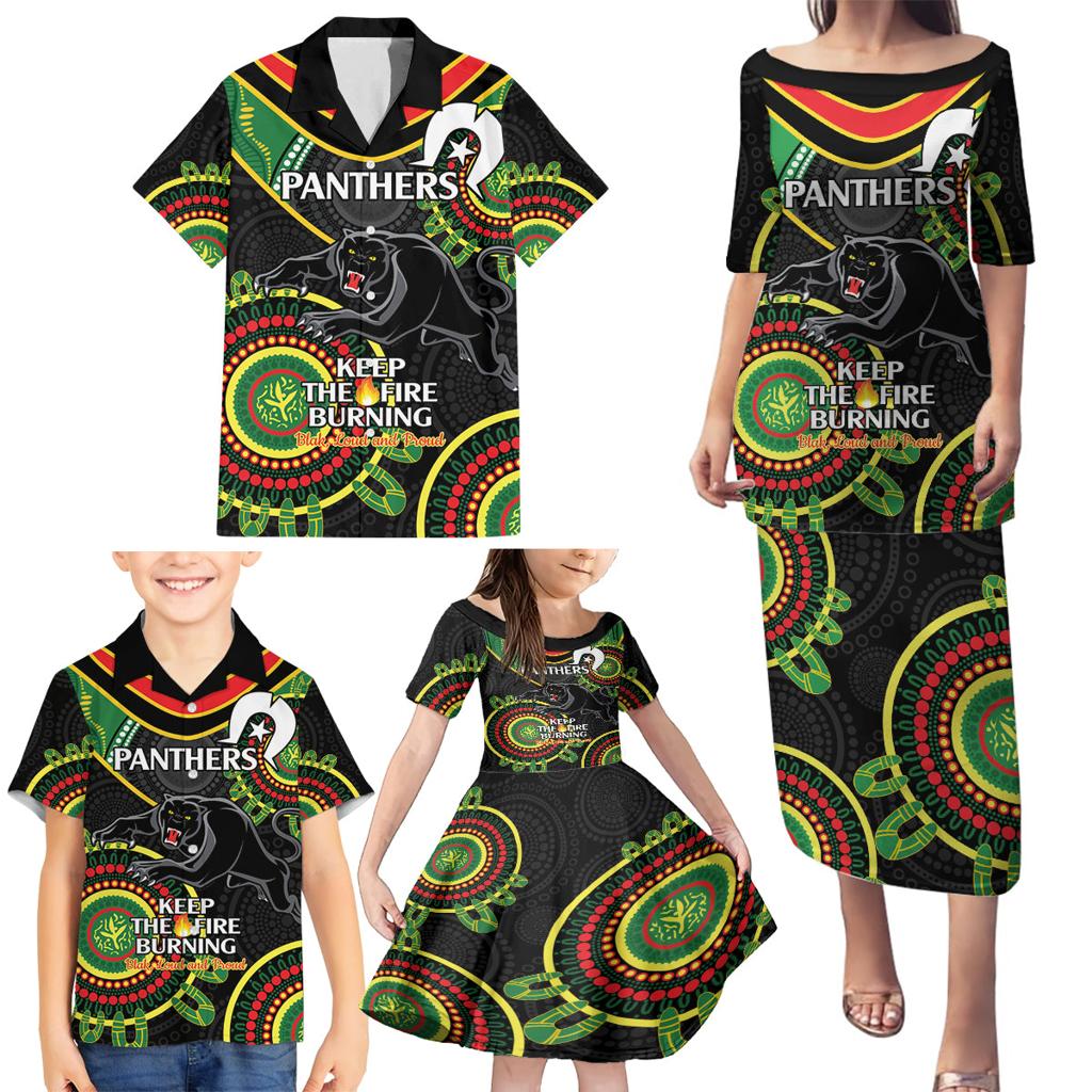 Custom NRL Panthers NAIDOC Week Family Matching Puletasi and Hawaiian Shirt Keep The Fire Burning Indigenous Art
