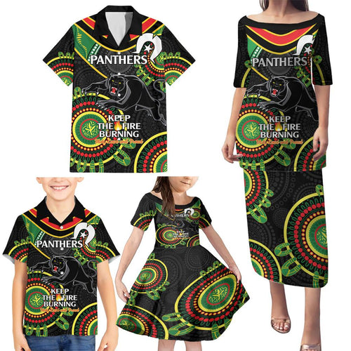 Custom NRL Panthers NAIDOC Week Family Matching Puletasi and Hawaiian Shirt Keep The Fire Burning Indigenous Art