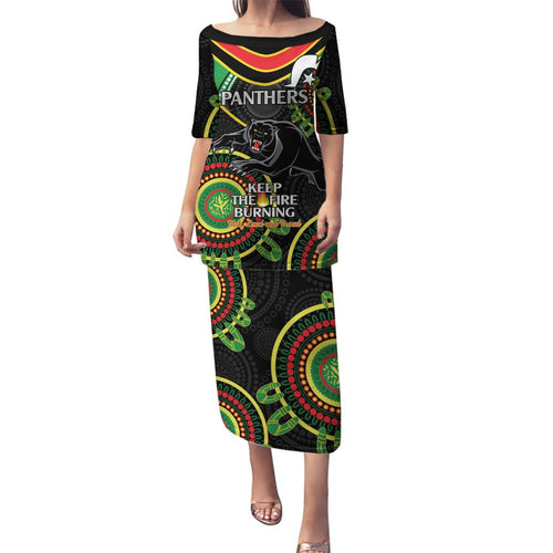 Custom NRL Panthers NAIDOC Week Family Matching Puletasi and Hawaiian Shirt Keep The Fire Burning Indigenous Art