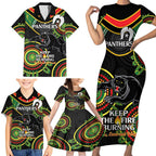 Custom NRL Panthers NAIDOC Week Family Matching Short Sleeve Bodycon Dress and Hawaiian Shirt Keep The Fire Burning Indigenous Art