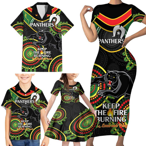 Custom NRL Panthers NAIDOC Week Family Matching Short Sleeve Bodycon Dress and Hawaiian Shirt Keep The Fire Burning Indigenous Art