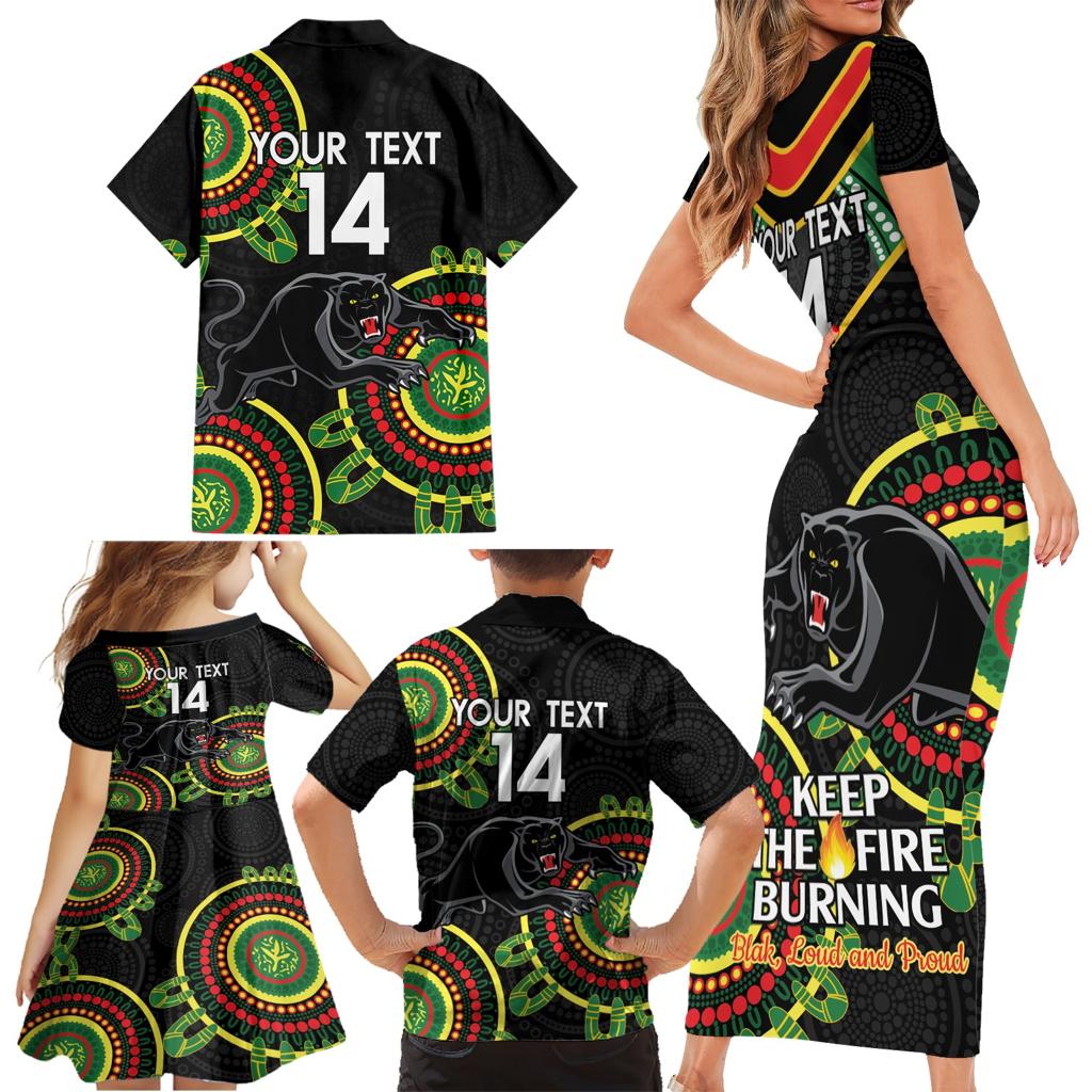 Custom NRL Panthers NAIDOC Week Family Matching Short Sleeve Bodycon Dress and Hawaiian Shirt Keep The Fire Burning Indigenous Art