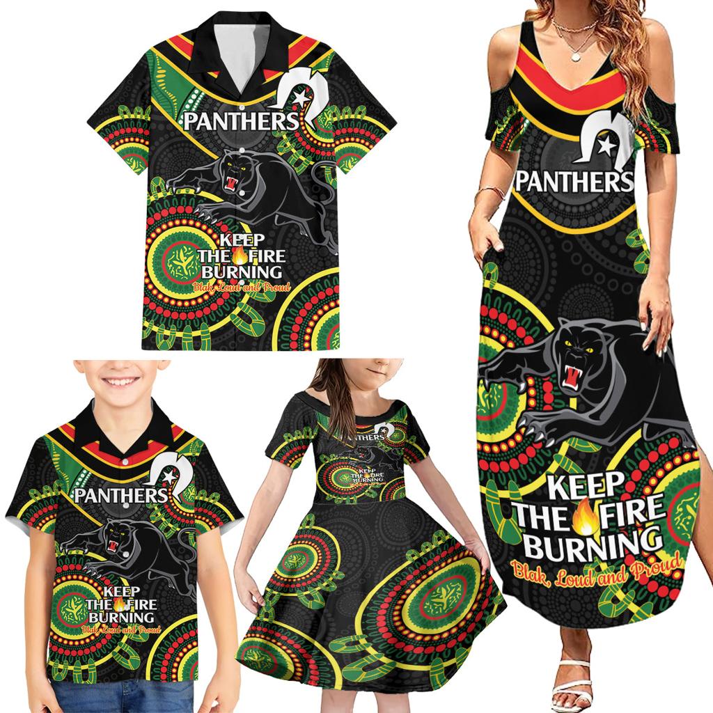 Custom NRL Panthers NAIDOC Week Family Matching Summer Maxi Dress and Hawaiian Shirt Keep The Fire Burning Indigenous Art