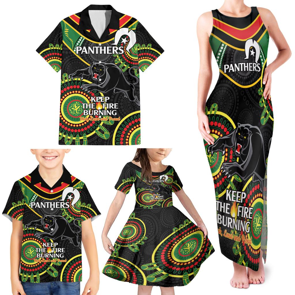 Custom NRL Panthers NAIDOC Week Family Matching Tank Maxi Dress and Hawaiian Shirt Keep The Fire Burning Indigenous Art