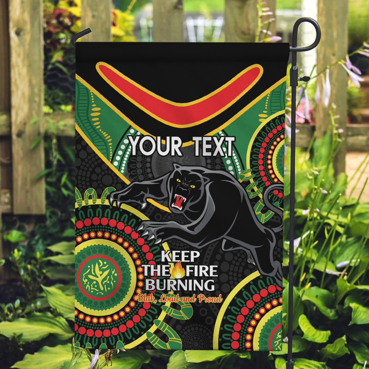 Custom NRL Panthers NAIDOC Week Garden Flag Keep The Fire Burning Indigenous Art