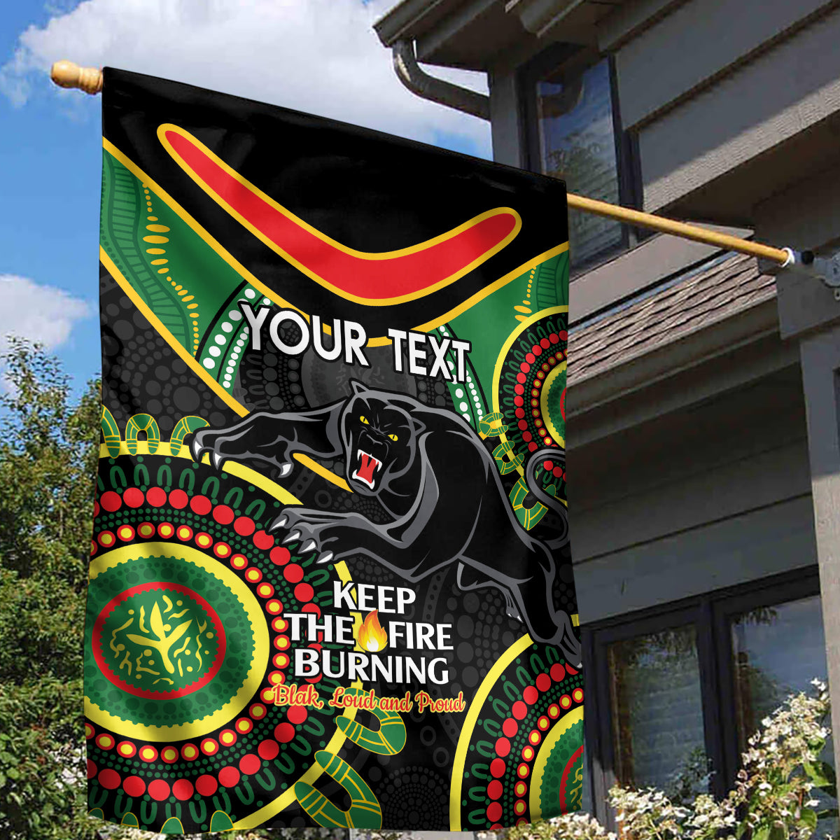 Custom NRL Panthers NAIDOC Week Garden Flag Keep The Fire Burning Indigenous Art