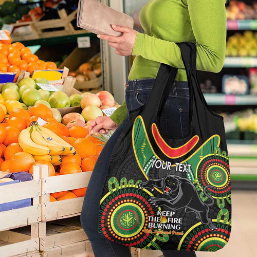 Custom NRL Panthers NAIDOC Week Grocery Bag Keep The Fire Burning Indigenous Art