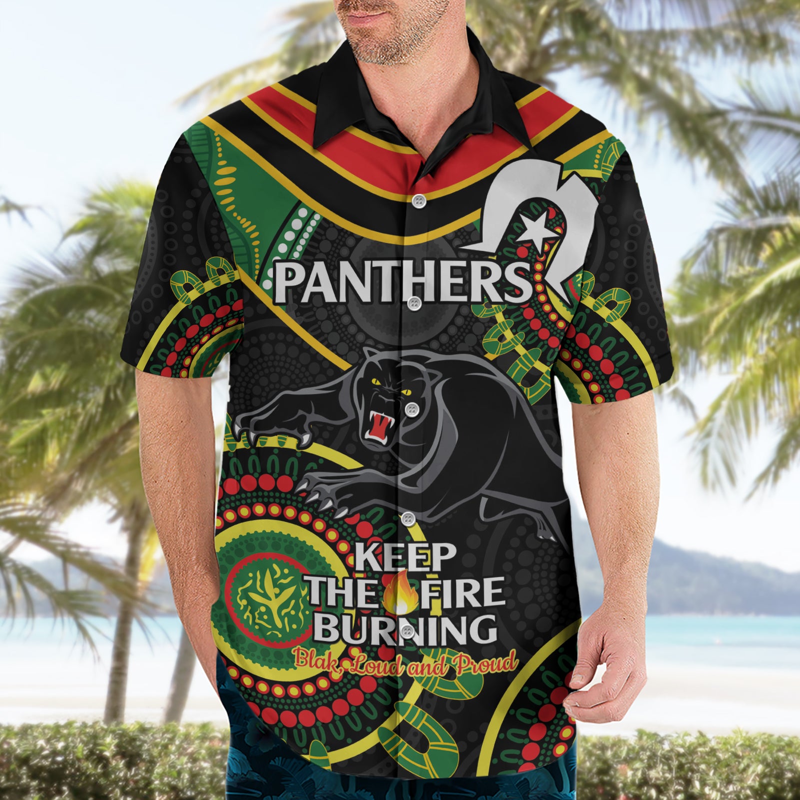 Custom NRL Panthers NAIDOC Week Hawaiian Shirt Keep The Fire Burning Indigenous Art