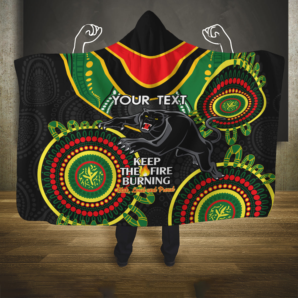 Custom NRL Panthers NAIDOC Week Hooded Blanket Keep The Fire Burning Indigenous Art