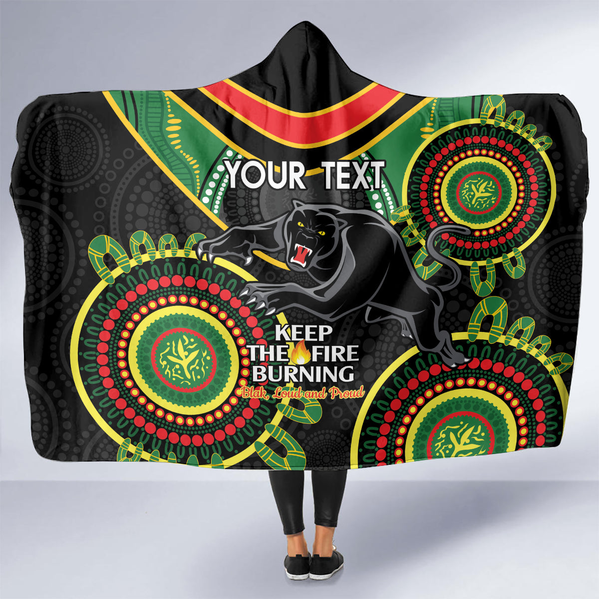 Custom NRL Panthers NAIDOC Week Hooded Blanket Keep The Fire Burning Indigenous Art
