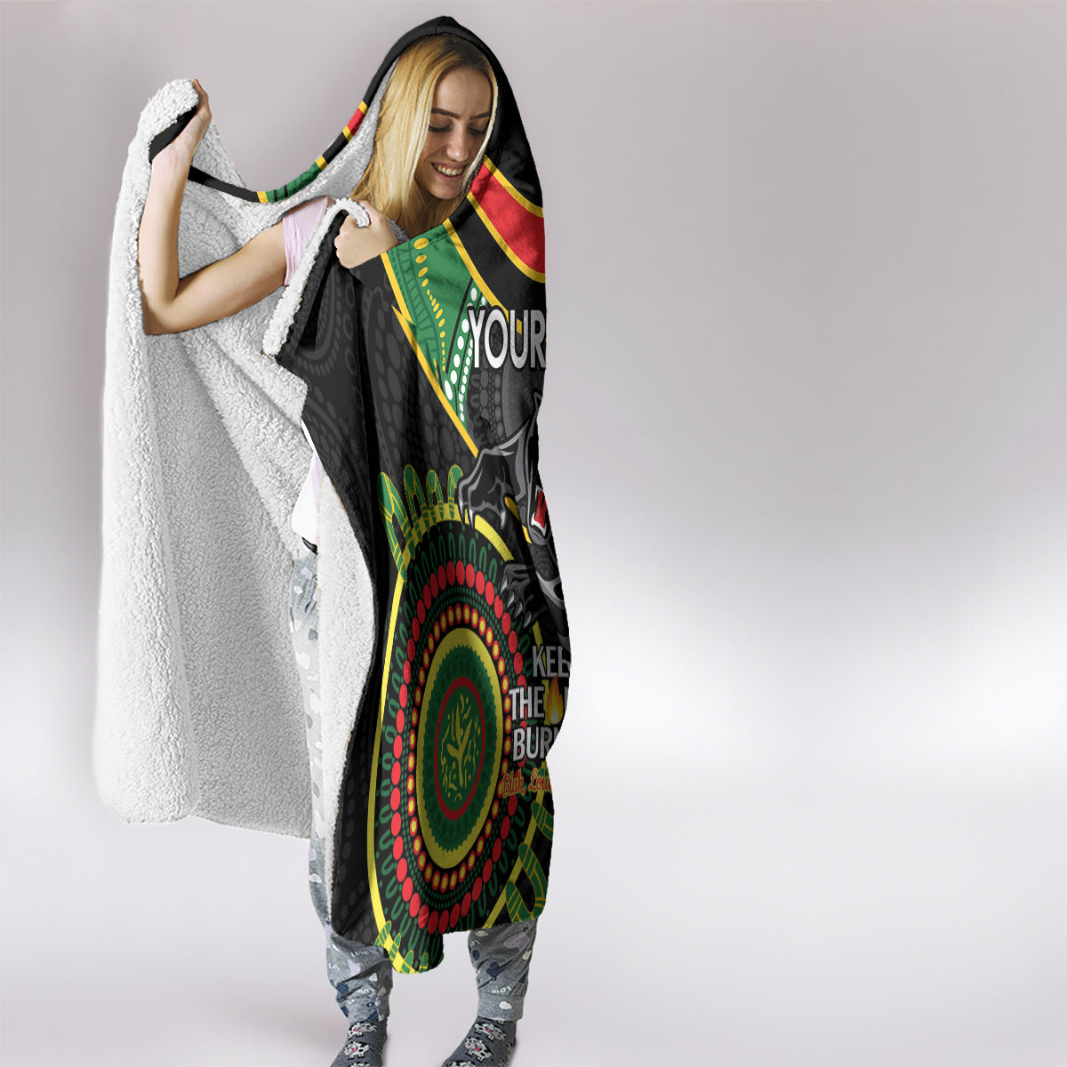 Custom NRL Panthers NAIDOC Week Hooded Blanket Keep The Fire Burning Indigenous Art