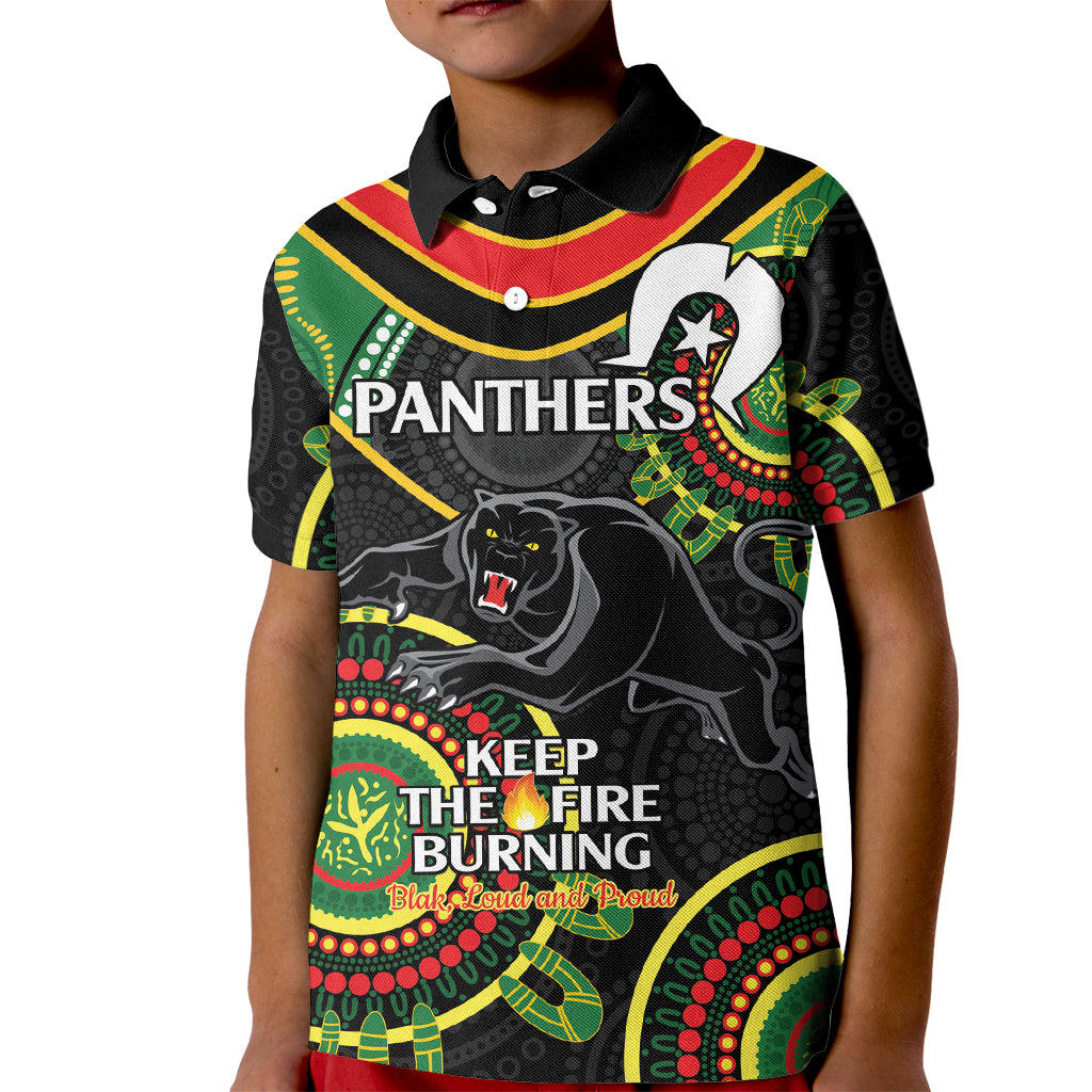 Custom NRL Panthers NAIDOC Week Kid Polo Shirt Keep The Fire Burning Indigenous Art