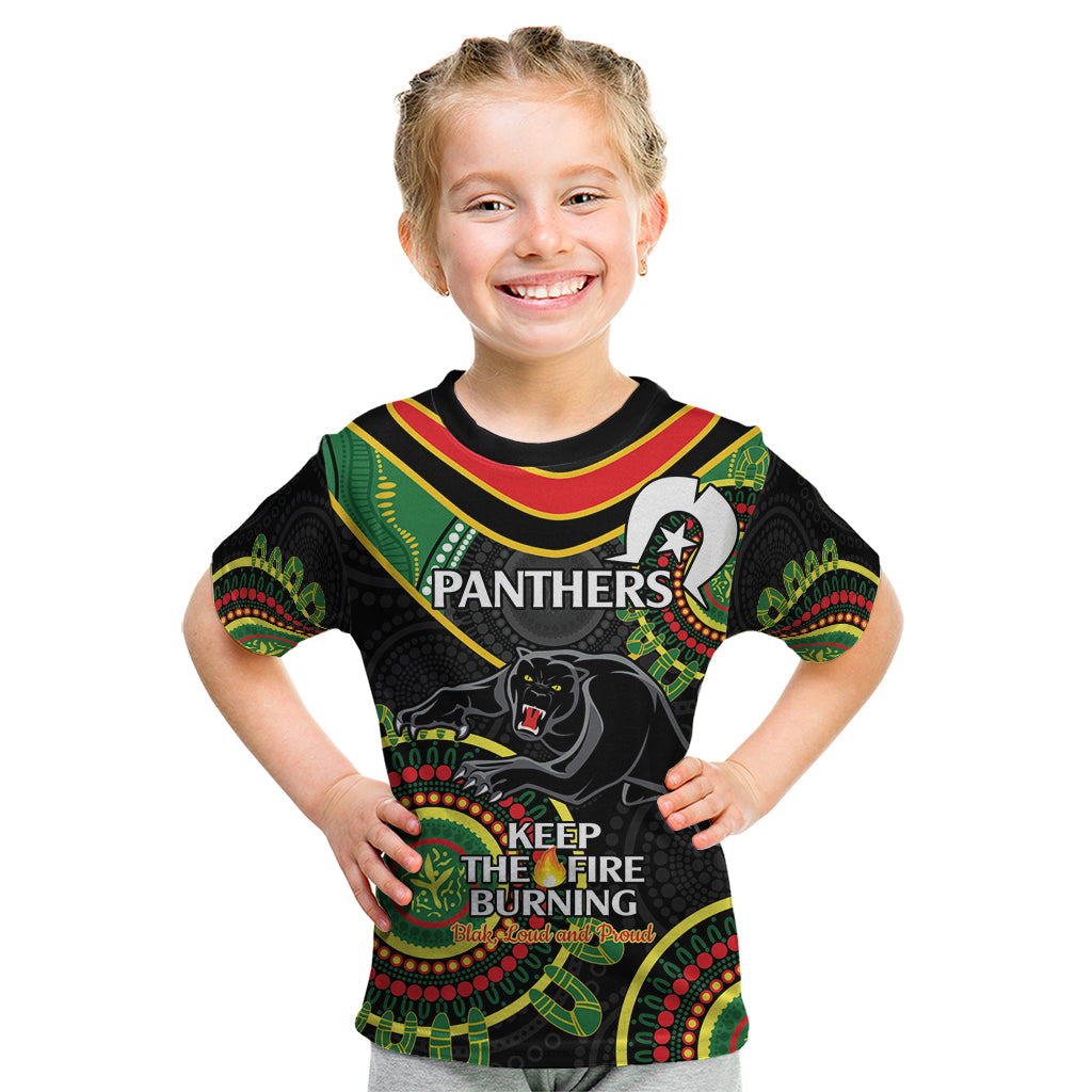 Custom NRL Panthers NAIDOC Week Kid T Shirt Keep The Fire Burning Indigenous Art