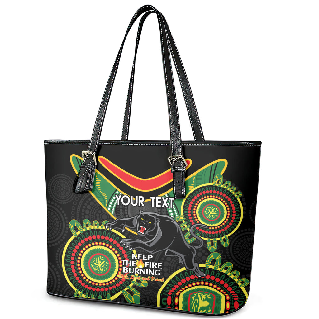 Custom NRL Panthers NAIDOC Week Leather Tote Bag Keep The Fire Burning Indigenous Art