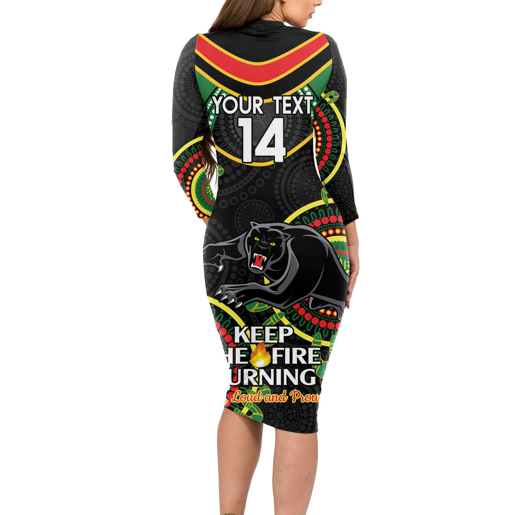 Custom NRL Panthers NAIDOC Week Long Sleeve Bodycon Dress Keep The Fire Burning Indigenous Art