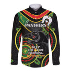 Custom NRL Panthers NAIDOC Week Long Sleeve Button Shirt Keep The Fire Burning Indigenous Art