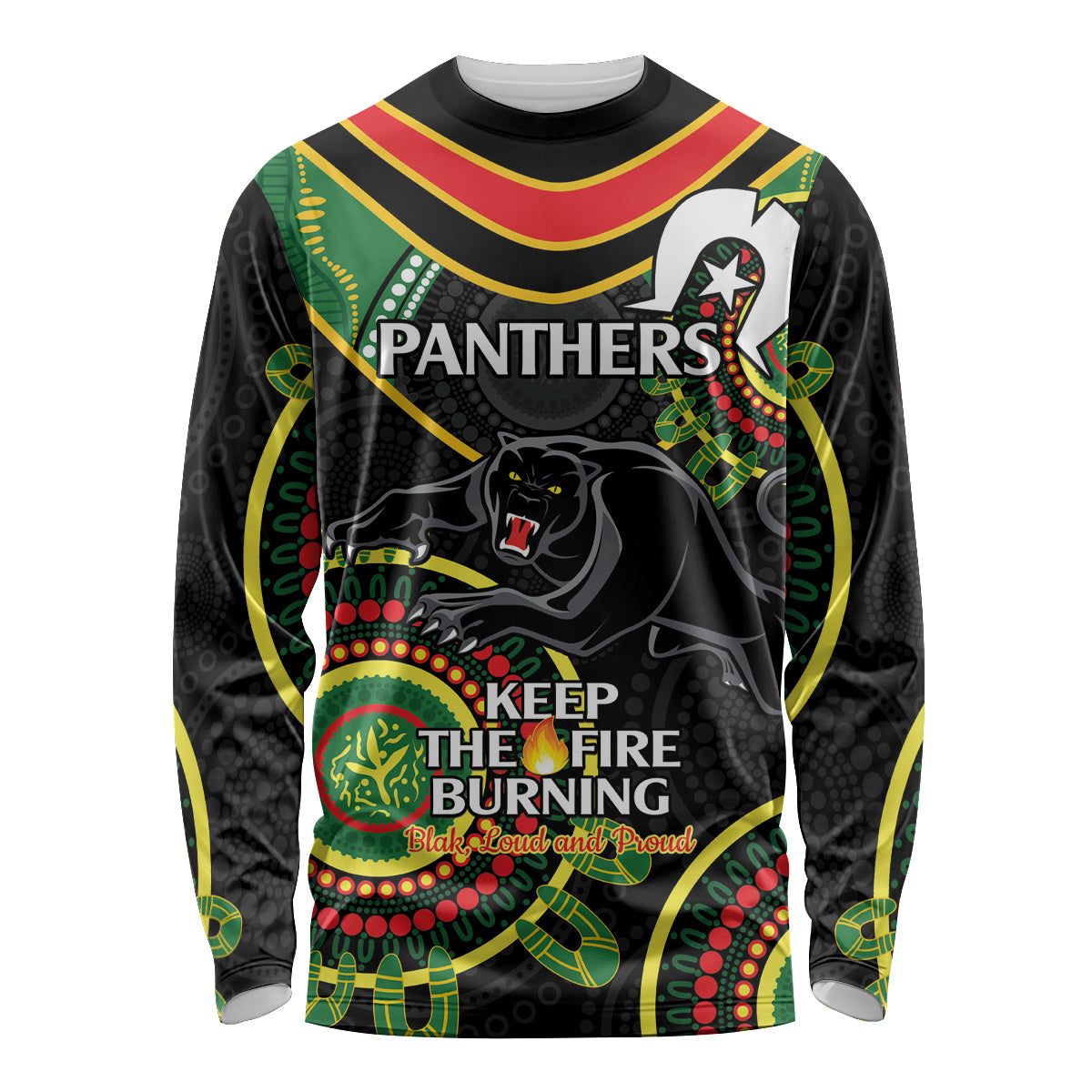 Custom NRL Panthers NAIDOC Week Long Sleeve Shirt Keep The Fire Burning Indigenous Art
