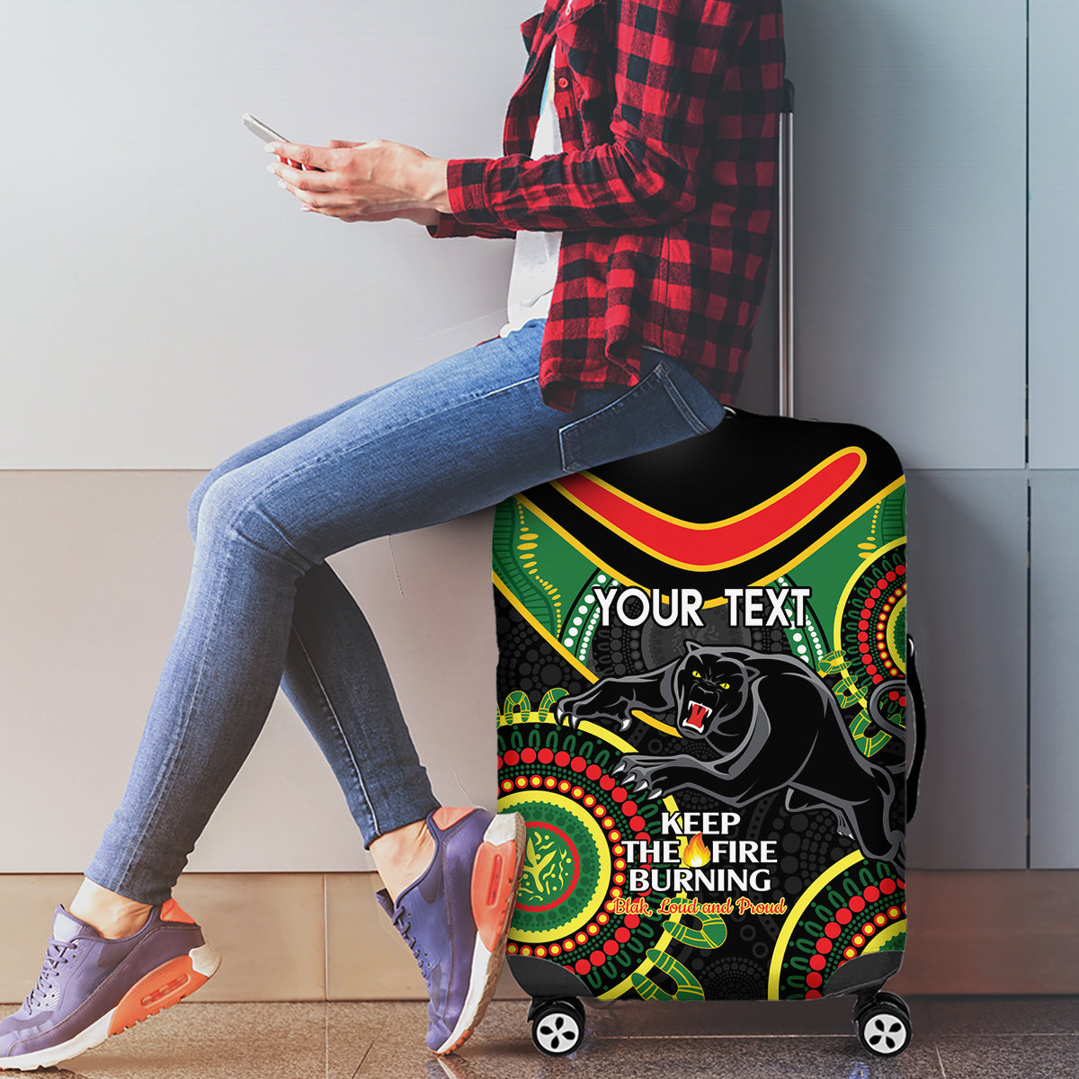 Custom NRL Panthers NAIDOC Week Luggage Cover Keep The Fire Burning Indigenous Art