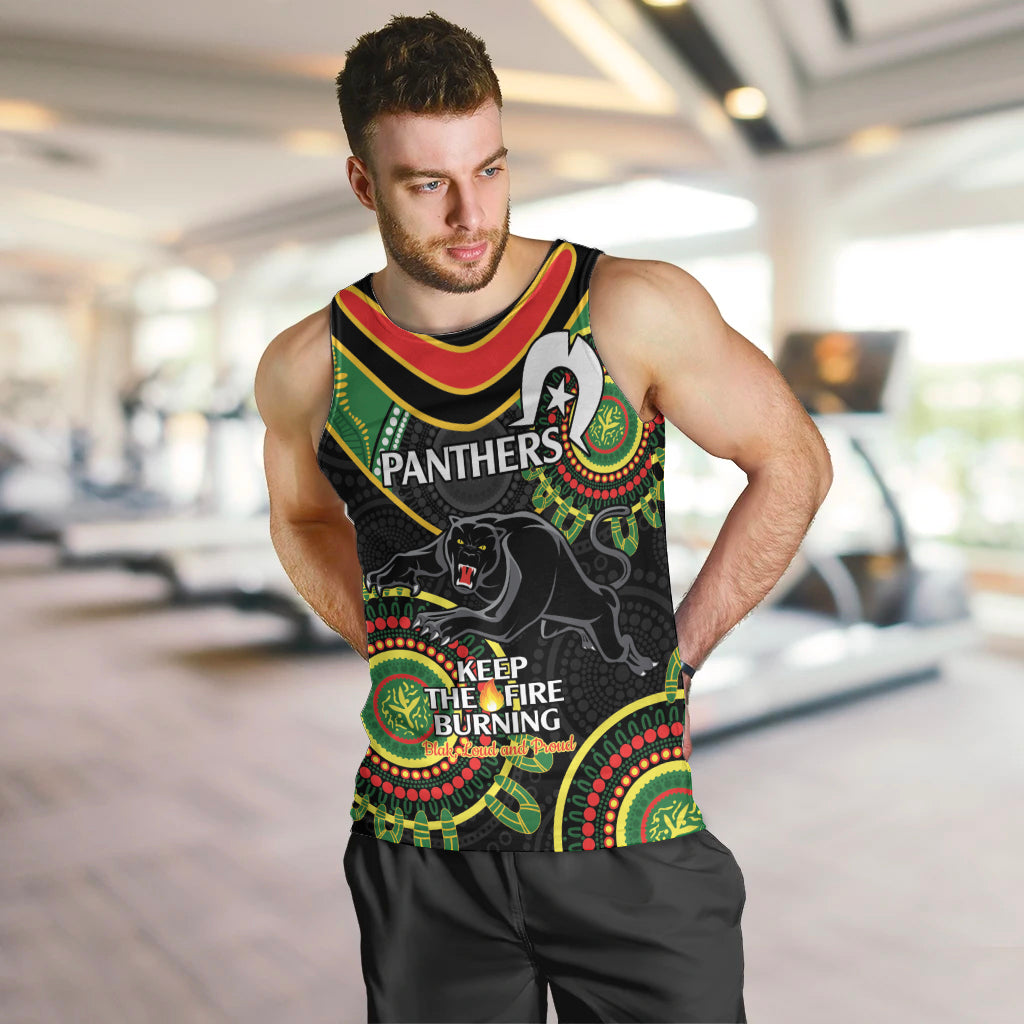 Custom NRL Panthers NAIDOC Week Men Tank Top Keep The Fire Burning Indigenous Art