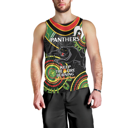 Custom NRL Panthers NAIDOC Week Men Tank Top Keep The Fire Burning Indigenous Art