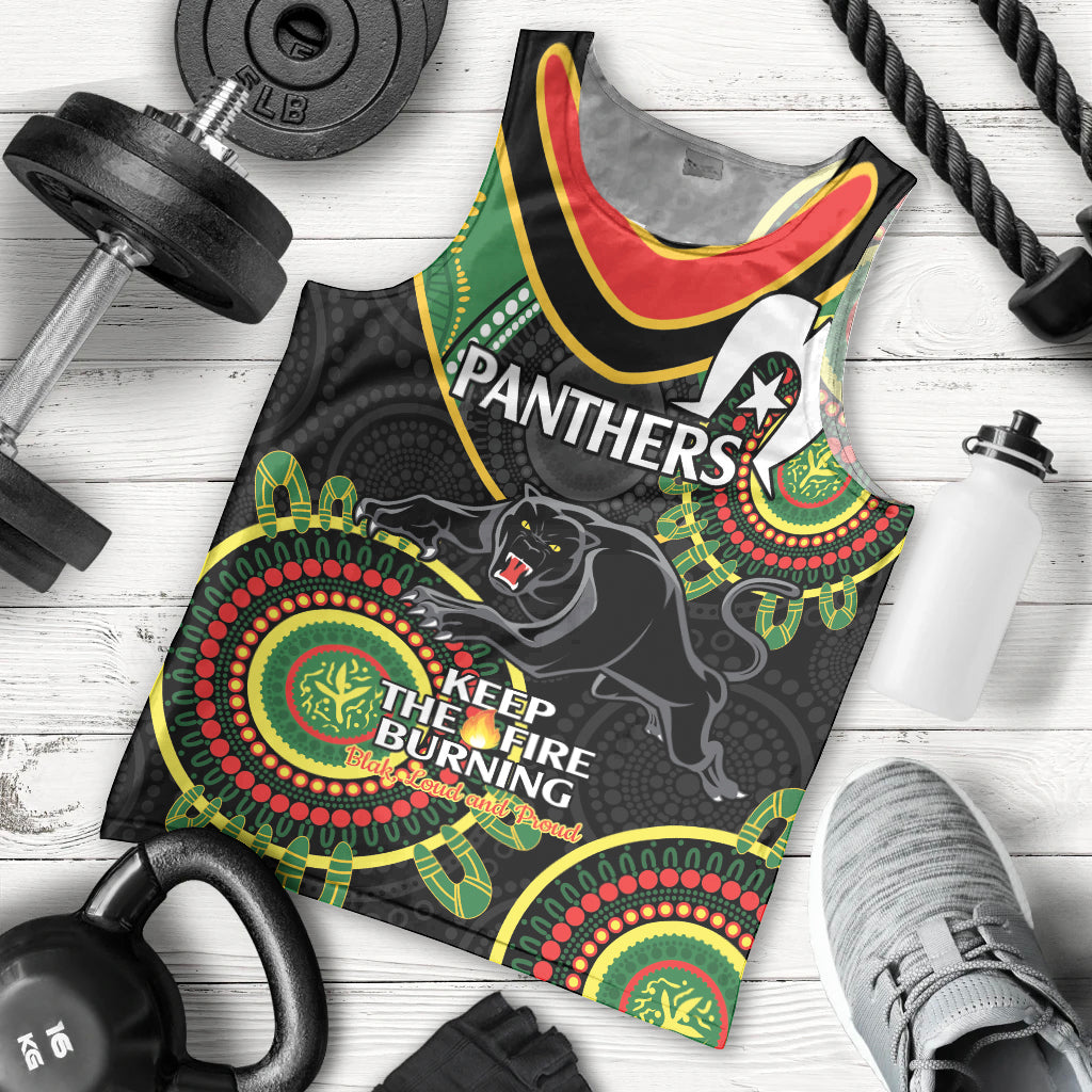 Custom NRL Panthers NAIDOC Week Men Tank Top Keep The Fire Burning Indigenous Art
