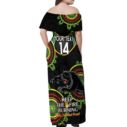 Custom NRL Panthers NAIDOC Week Off Shoulder Maxi Dress Keep The Fire Burning Indigenous Art