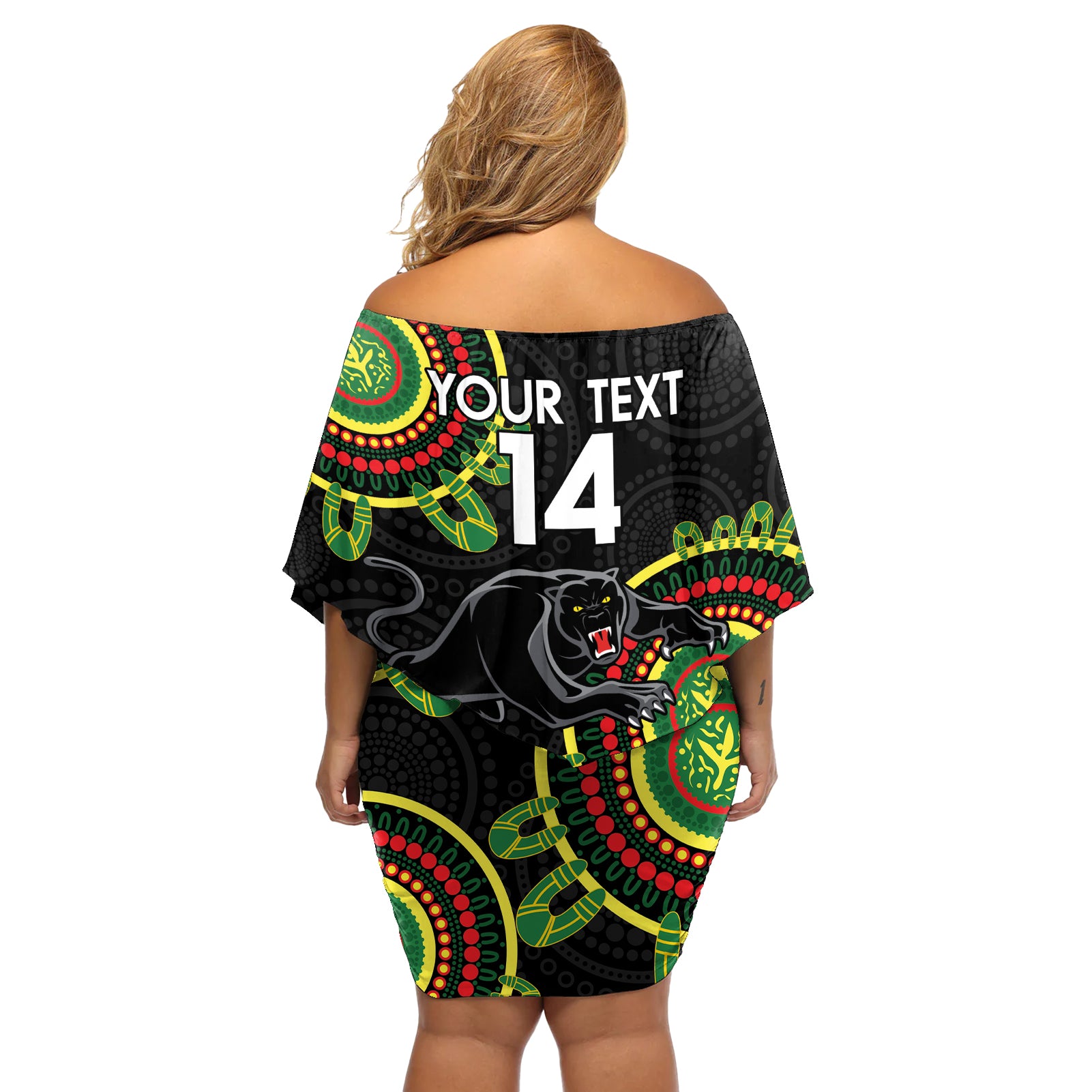 Custom NRL Panthers NAIDOC Week Off Shoulder Short Dress Keep The Fire Burning Indigenous Art