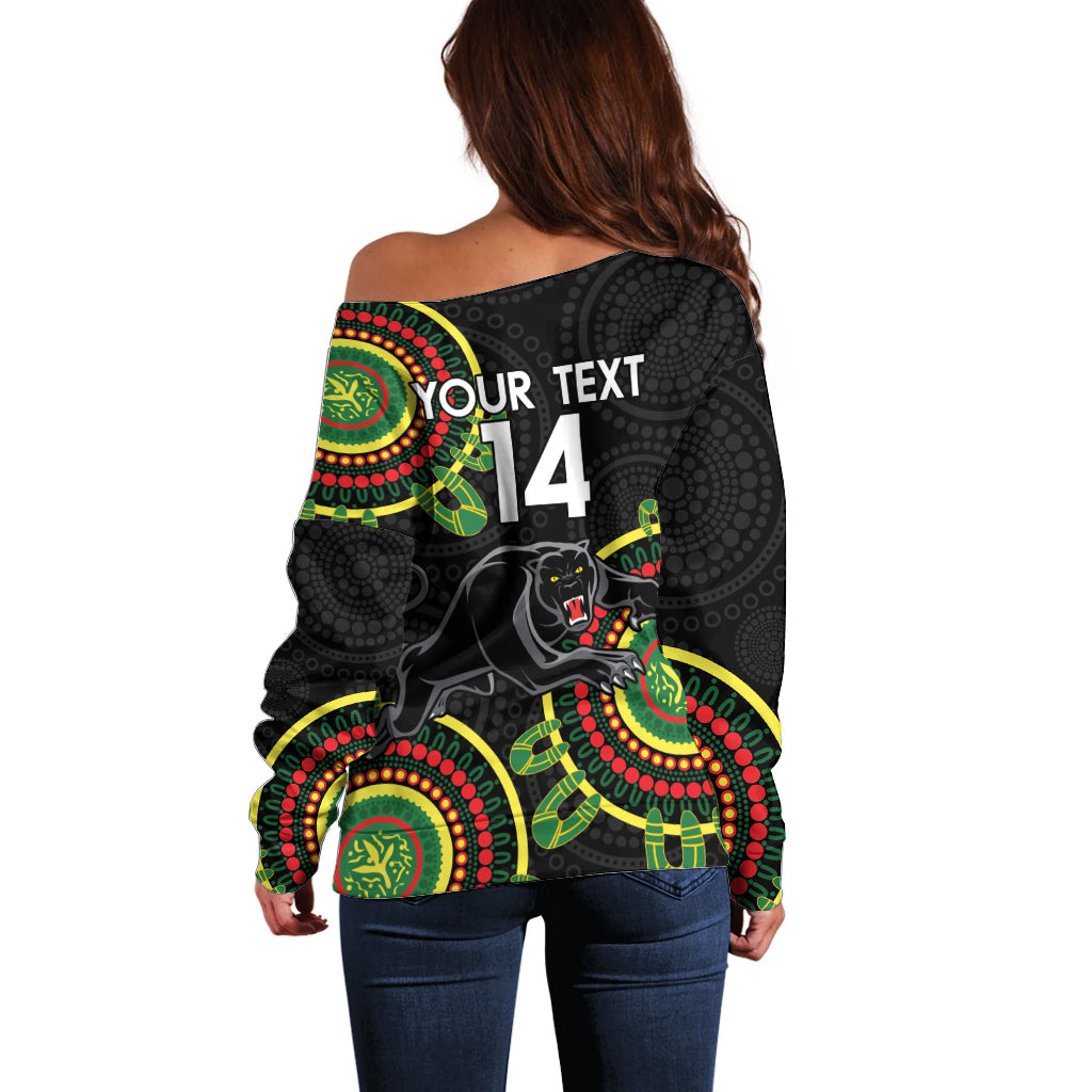Custom NRL Panthers NAIDOC Week Off Shoulder Sweater Keep The Fire Burning Indigenous Art