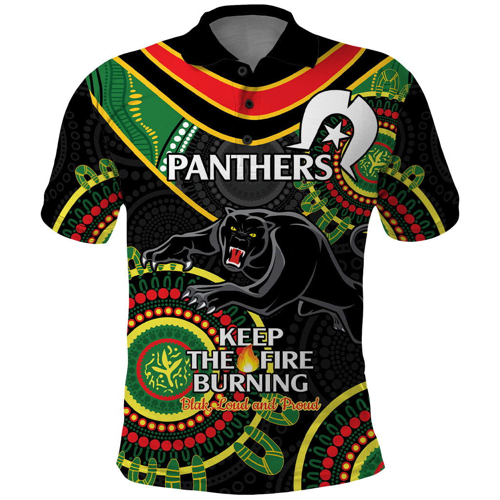 Custom NRL Panthers NAIDOC Week Polo Shirt Keep The Fire Burning Indigenous Art