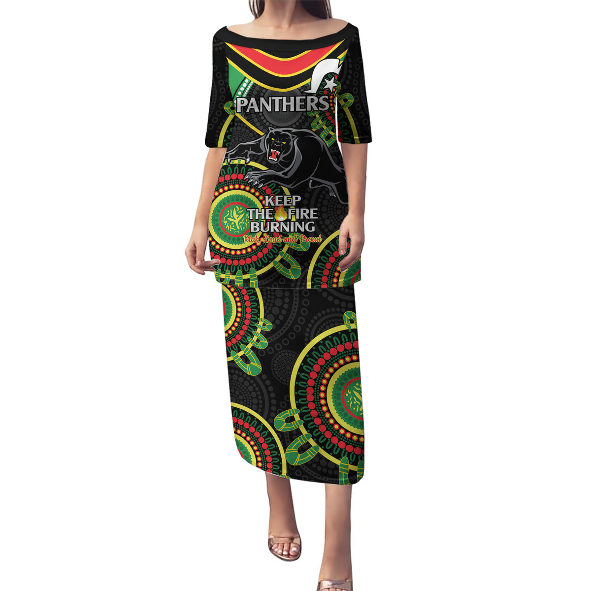 Custom NRL Panthers NAIDOC Week Puletasi Keep The Fire Burning Indigenous Art