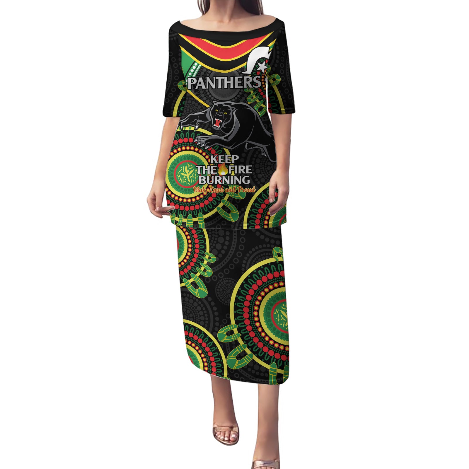 Custom NRL Panthers NAIDOC Week Puletasi Keep The Fire Burning Indigenous Art