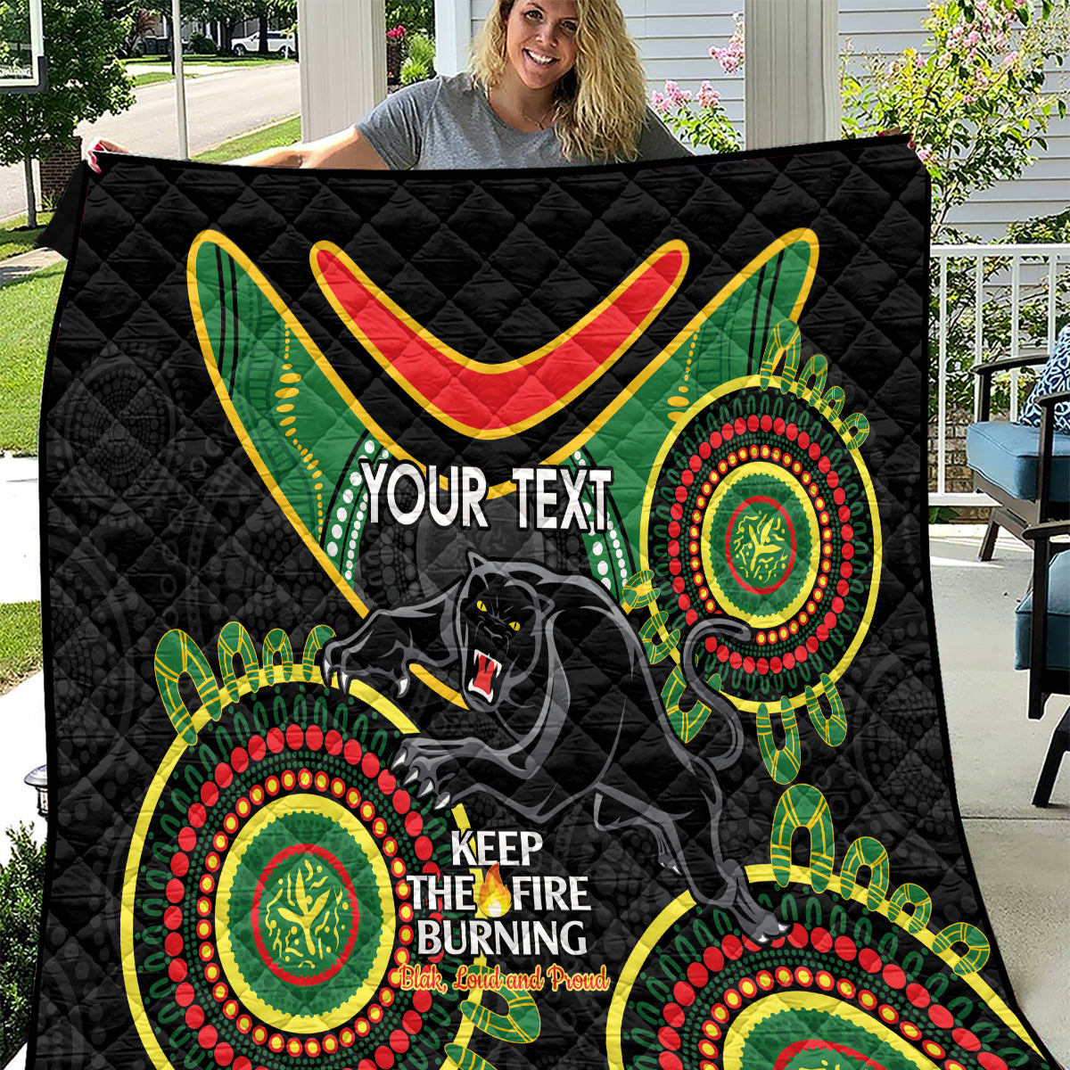 Custom NRL Panthers NAIDOC Week Quilt Keep The Fire Burning Indigenous Art