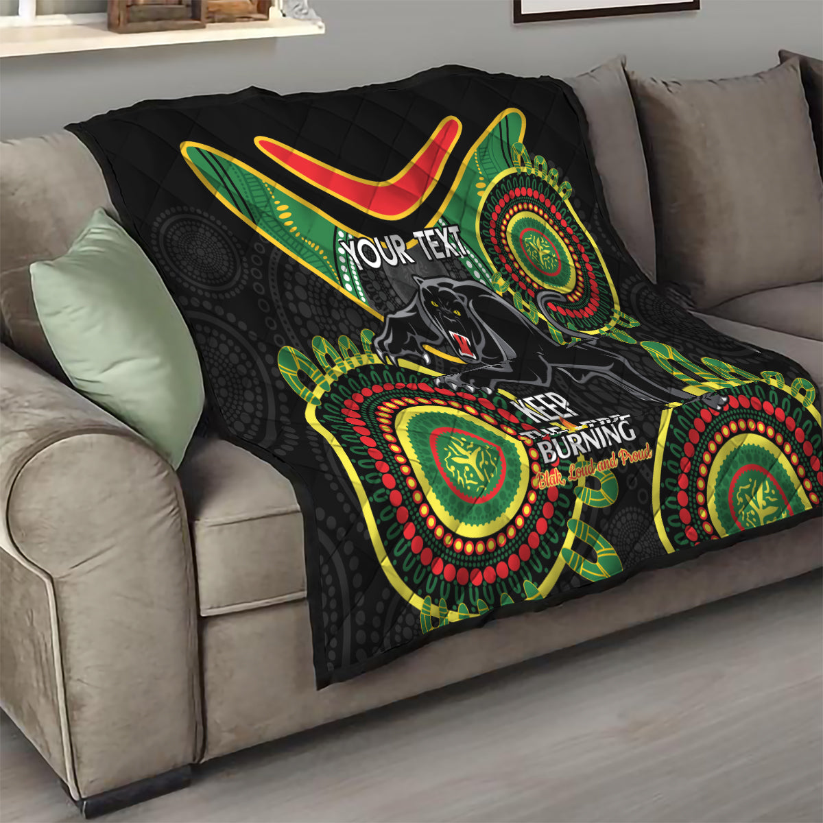 Custom NRL Panthers NAIDOC Week Quilt Keep The Fire Burning Indigenous Art
