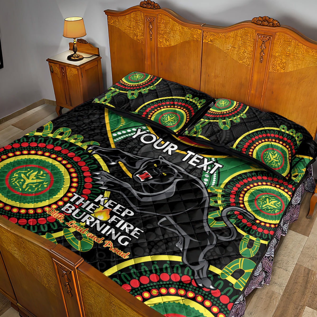 Custom NRL Panthers NAIDOC Week Quilt Bed Set Keep The Fire Burning Indigenous Art