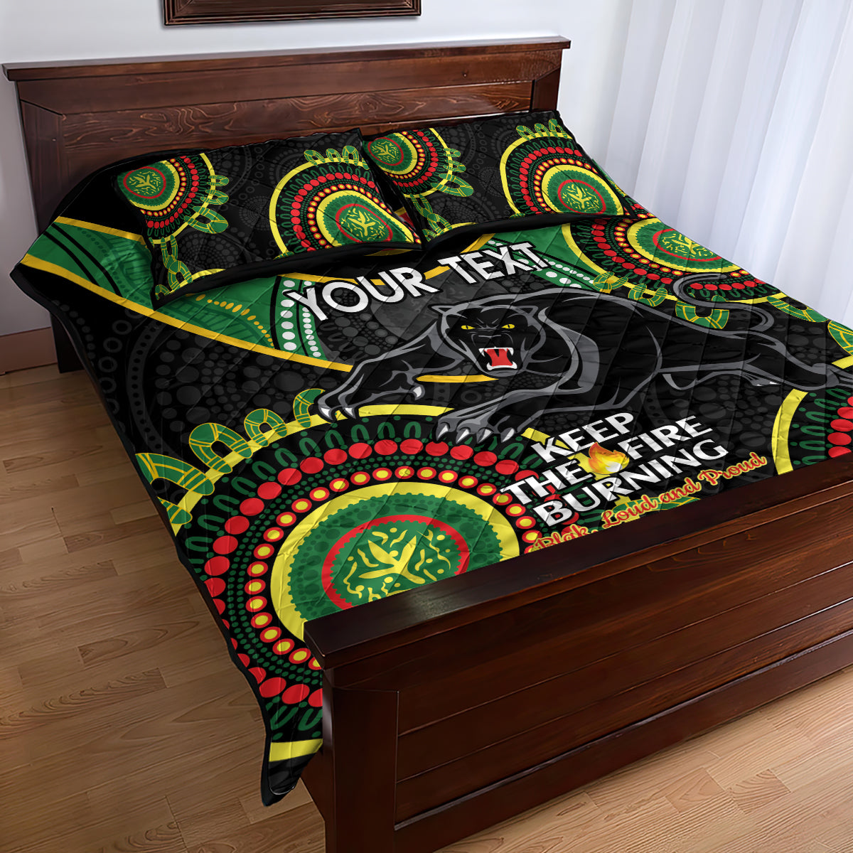 Custom NRL Panthers NAIDOC Week Quilt Bed Set Keep The Fire Burning Indigenous Art