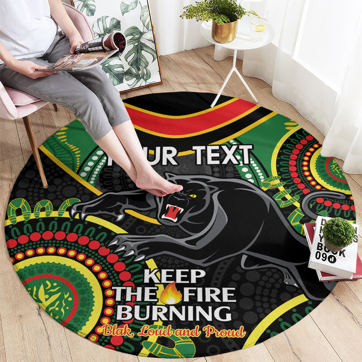 Custom NRL Panthers NAIDOC Week Round Carpet Keep The Fire Burning Indigenous Art
