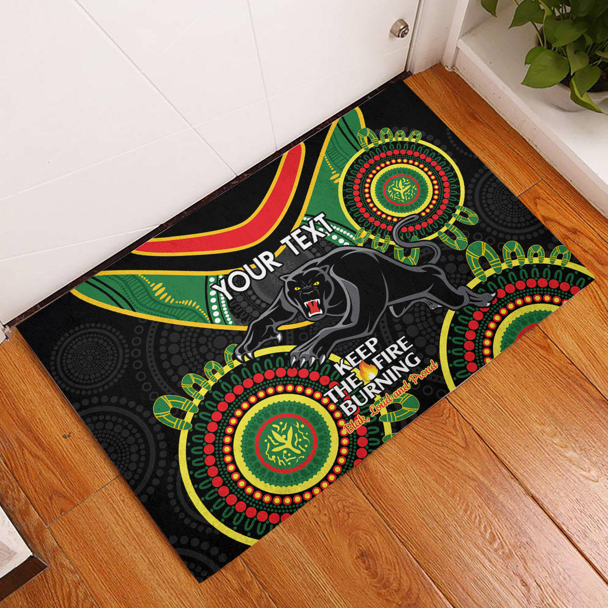 Custom NRL Panthers NAIDOC Week Rubber Doormat Keep The Fire Burning Indigenous Art