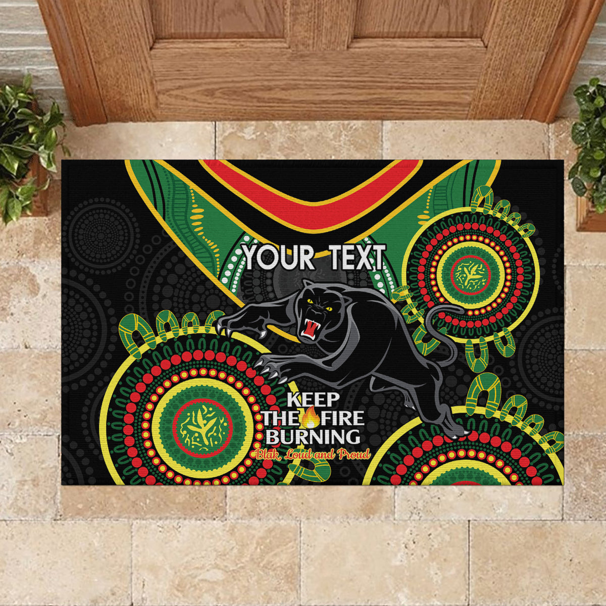 Custom NRL Panthers NAIDOC Week Rubber Doormat Keep The Fire Burning Indigenous Art