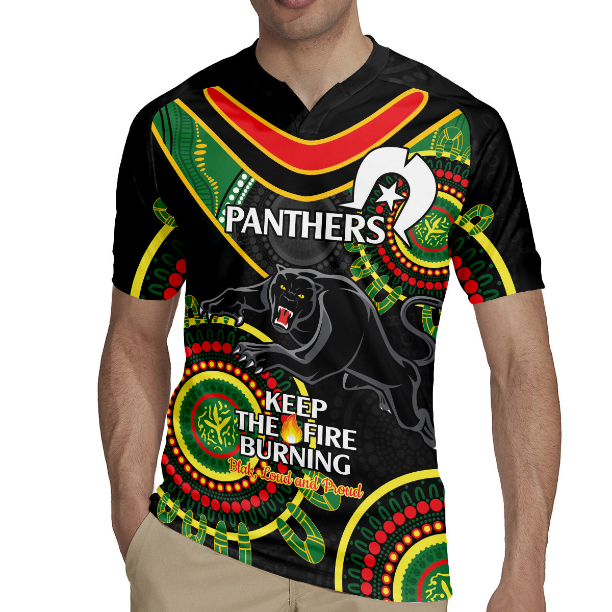Custom NRL Panthers NAIDOC Week Rugby Jersey Keep The Fire Burning Indigenous Art