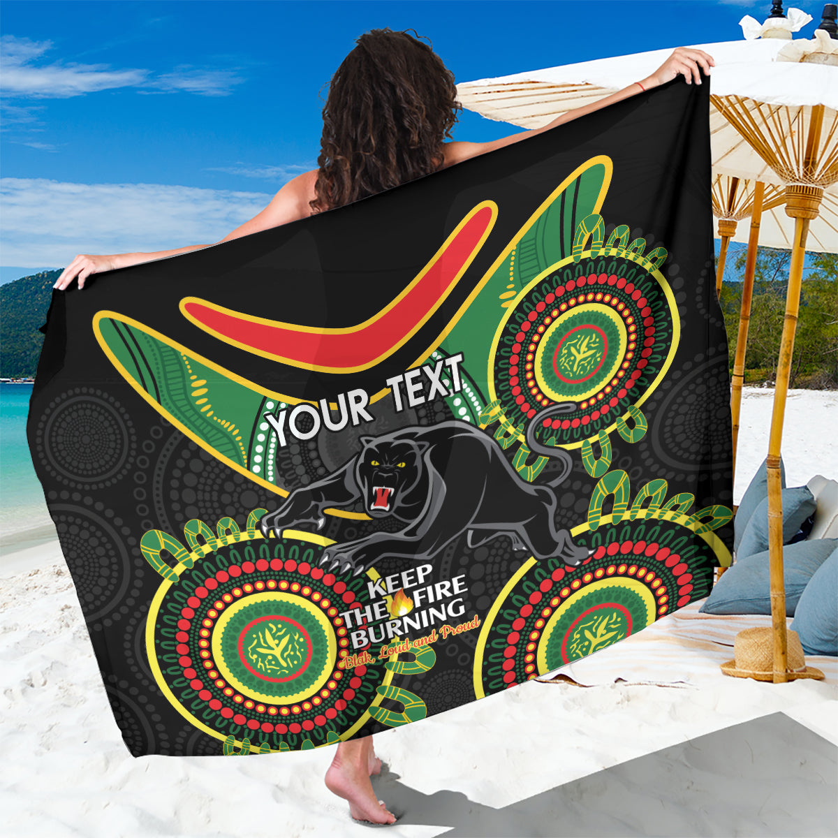 Custom NRL Panthers NAIDOC Week Sarong Keep The Fire Burning Indigenous Art