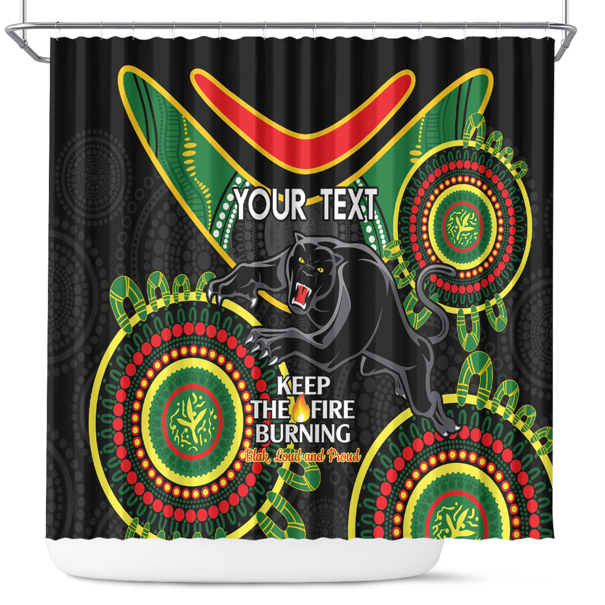 Custom NRL Panthers NAIDOC Week Shower Curtain Keep The Fire Burning Indigenous Art