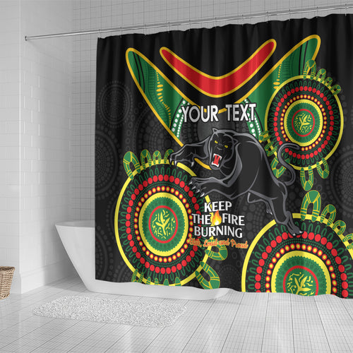 Custom NRL Panthers NAIDOC Week Shower Curtain Keep The Fire Burning Indigenous Art