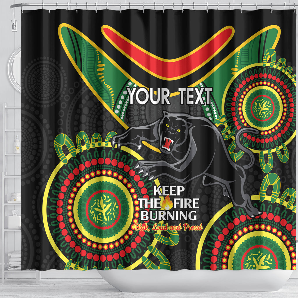 Custom NRL Panthers NAIDOC Week Shower Curtain Keep The Fire Burning Indigenous Art
