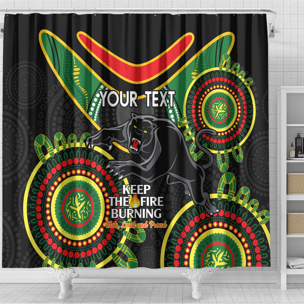Custom NRL Panthers NAIDOC Week Shower Curtain Keep The Fire Burning Indigenous Art