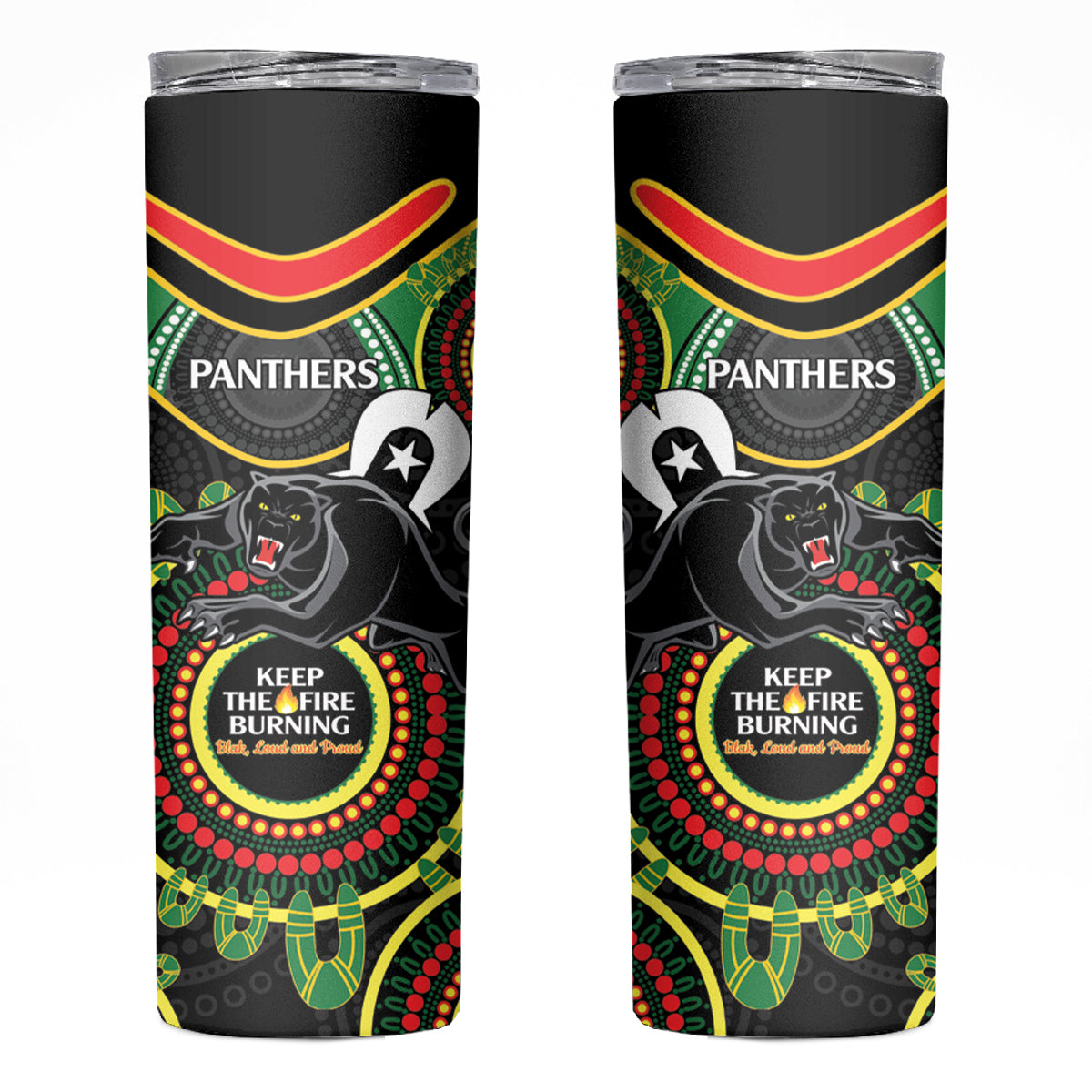 NRL Panthers NAIDOC Week Skinny Tumbler Keep The Fire Burning Indigenous Art