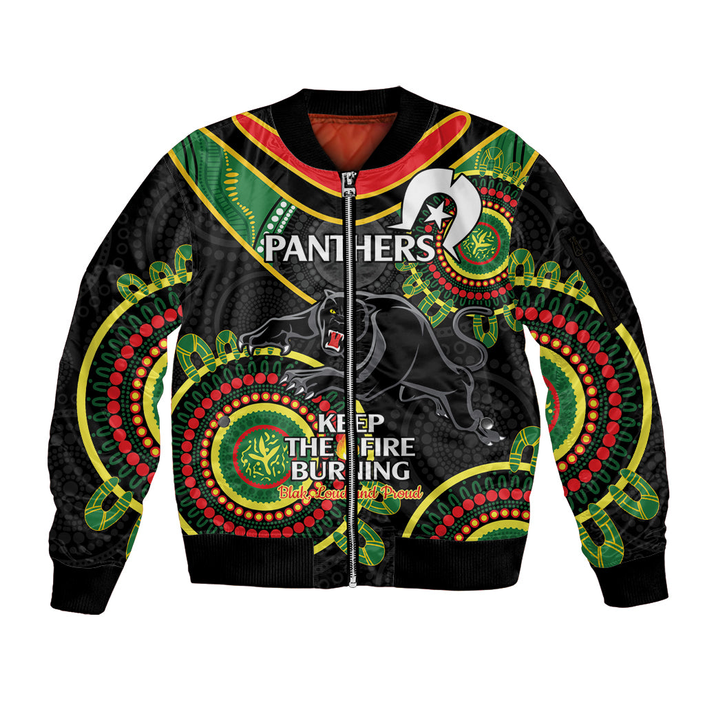 Custom NRL Panthers NAIDOC Week Sleeve Zip Bomber Jacket Keep The Fire Burning Indigenous Art
