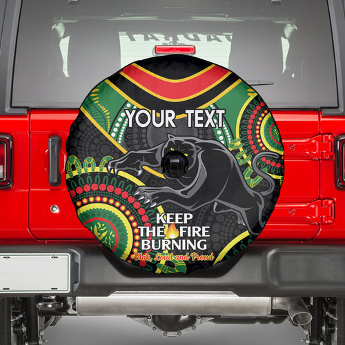 Custom NRL Panthers NAIDOC Week Spare Tire Cover Keep The Fire Burning Indigenous Art