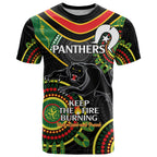Custom NRL Panthers NAIDOC Week T Shirt Keep The Fire Burning Indigenous Art